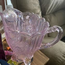Mosser Carnival Glass Iridescent Silver Footed Dahlia Pitcher Made in USA