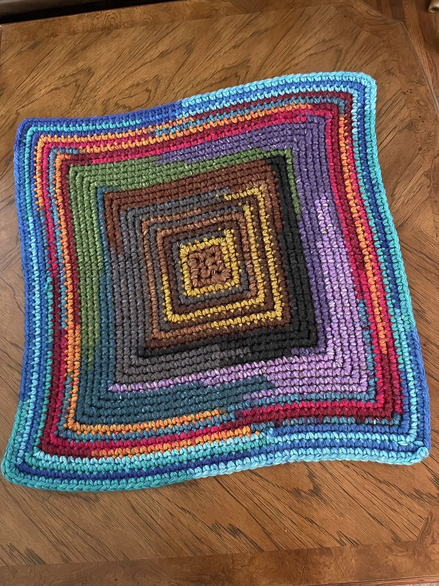 Handmade Crocheted Multicolor Square Rug