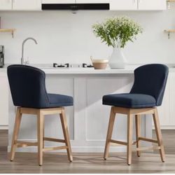 😀 2Pcs 26" Seat-Height CHITA Counter Height Swivel Barstools, FSC Certified Upholstered Performance Fabric Bar Stools, blue