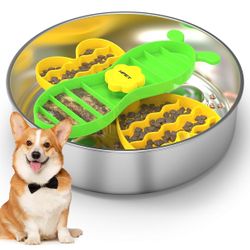 Slow Feeder Dog Bowls for Large Dogs, Stainless Steel Pet Bowls Suitable for Dry, Wet, and Raw Food, Detachable Puzzle Toy for Food Training