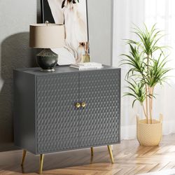 Buffet Cabinet With Storage, Accent With Doors, Wood Carved Storage, Sideboard Modern Credenza for Living Room Entryway Kitchen Dining Room, Grey