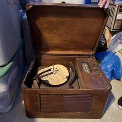 Antique Record Player and Vinyl Records