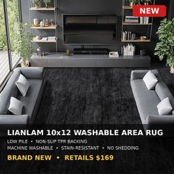 LIANLAM 10x12 Washable Area Rug - Black - NEW