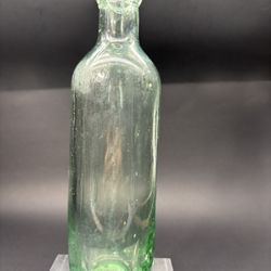Antique Blob Top Mold Blown Green Tint, Thick glass Monogramed Base