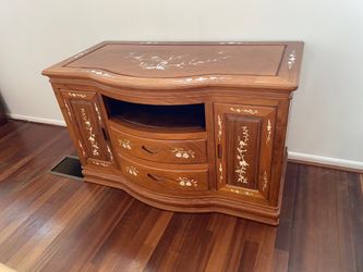 Thickened  Rosewood TV cabinet with inlaid pearl design and  2  curved drawers