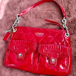 Cherry Red Coach Poppy Liquid Gloss Patent Leather Quilted Crossbody Bag