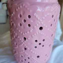 Romantic Pink Ceramic Hanging Candle Holder. It Could Also Hold Anything Like Makeup Brushes Or Utensils.
