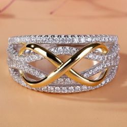Exquisite Gold Plated Two-tone Inlay Zircon 925 Sterling Silver Ring