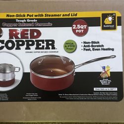 Red Copper 2.5 QT Non-Stick Pot with Steamer & Lid