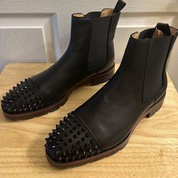 New Christian Louboutin Men Melon Spikes Calf Leather Black Boots 44 