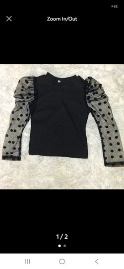 Black Top with Polka Dot Mesh Sleeves