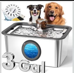 12L/3gal Stainless Steel Large Dog Water Fountain for Large Dog, Electric Pet Water Dispenser with Water Level Window&LED, Cat and Dog Fountain Water 