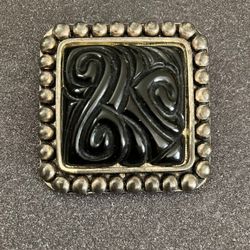 Square Silver Tone & Black Brooch