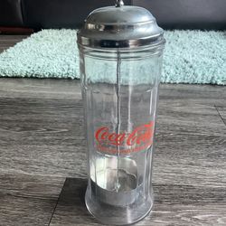 Vintage Coca Cola Straw Dispenser Glass Holder Jar Coke Bottle Soda Drink Diner