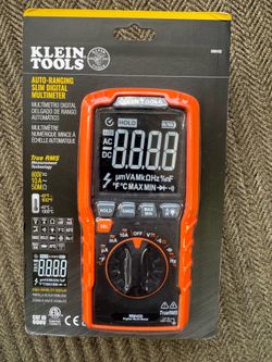 Klein Tools MM450 Slim Digital Multimeter, Reverse Contrast Display with Lead Alert, Auto-Ranging TRMS, 600V AC/DC Voltage, Current, Resistance, Temp,