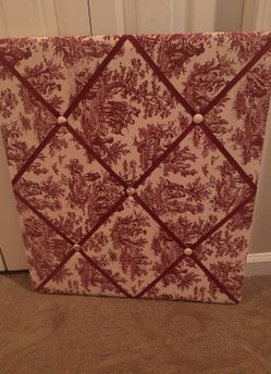 Linen Bulletin Board with Burgundy Straps
