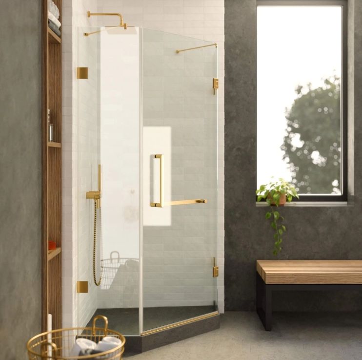 Fine Fixtures Shower Enclosed Neo Angle Frameless Tempered Glass (42” W x 74” H)