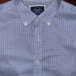 Charles Tyrwhitt Blue Plaid Dress Shirt Mens Size Small Non Iron Slim Fit