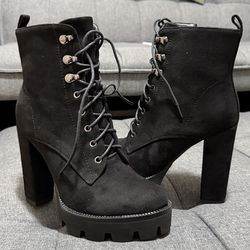 Wetkiss Women Chunky Block High Platform Heel Round Toe Ankle Boots Short Bootie Lace-up Zipper Boots