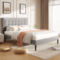 Queen Bed - Grey Linen