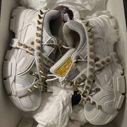 Gucci Mens Flash Trek White Spiked Sneaker  