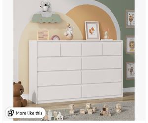 White Malm Dresser for Bedroom, 55" Wide 37" Tall Dresser with 10 Drawers, Modern Large Wood Chest of Drawer Handle Free, Living Room, Entryway, Hallw