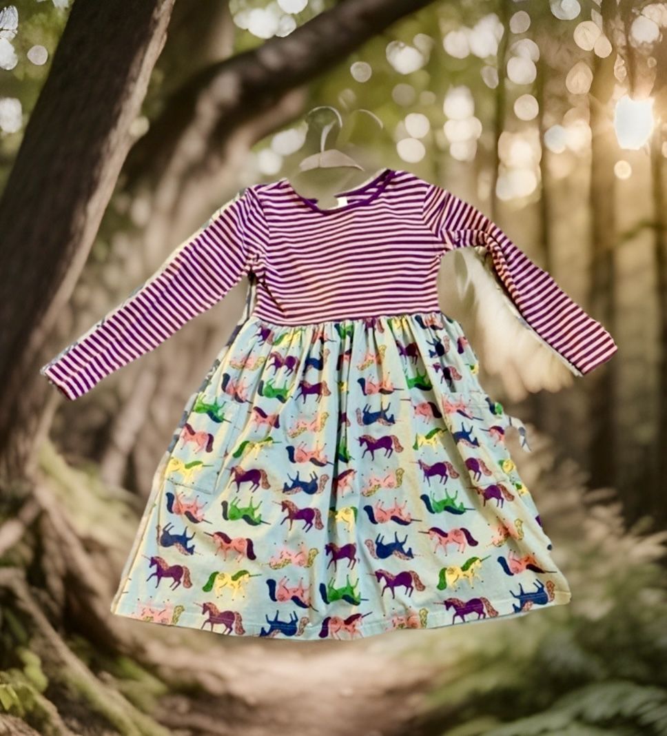 Hanna Andersson girl's Unicorn Dress size 150, 12 youth