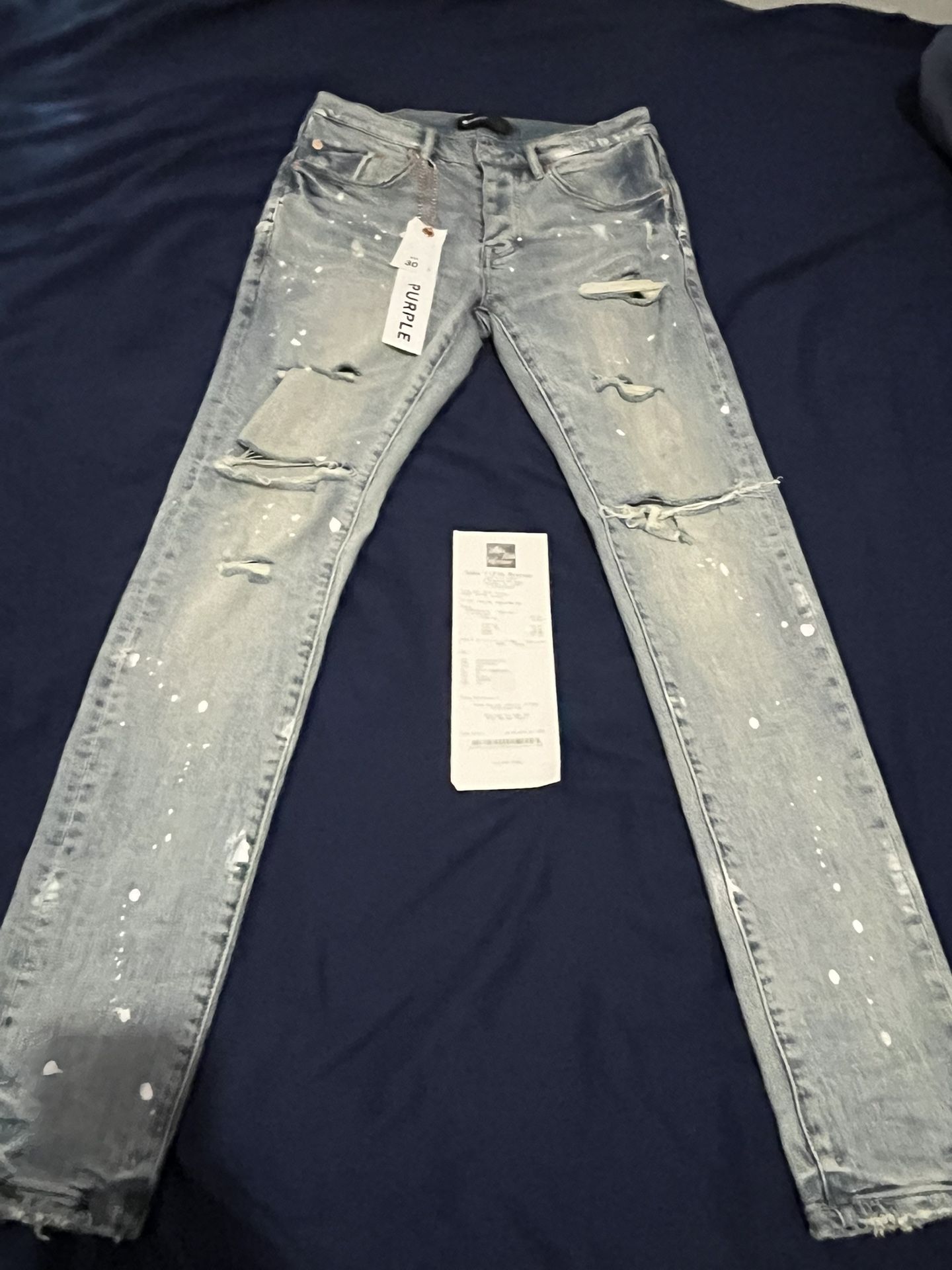 Blue Indigo White Paint Purple Jeans Ripped Size 30