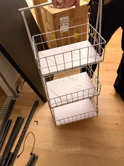 3-Tier Wire Basket Shelf with Marble Shelves