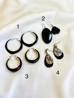 Black & Silver Earrings Set (4 Pairs – 925 Silver + Fashion Hoops)