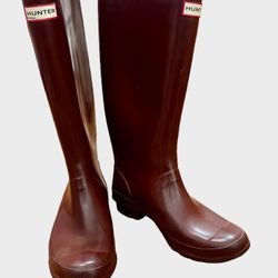 Hunter Tall Huntress Gloss Maroon Rain Boots Women’s Size 8