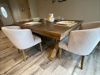 Beautiful Wood Table with 4 Modern Fabric Chairs 🪑 SAME DAY DELIVERY - Brand New