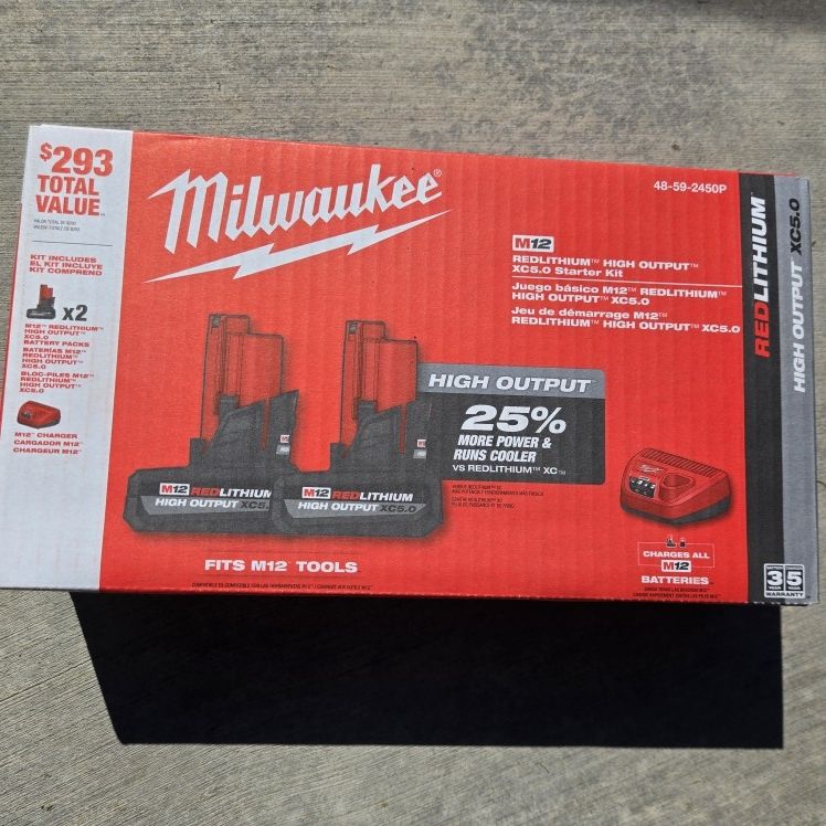 Milwaukee 12v Batteries 5.0 Ah High Output And Charger Brand New 