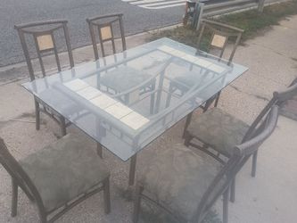 Glass table with 6 Chairs metal frame