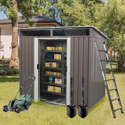 6 Ft. X 5 Ft. Brown Outdoor Metal Garden / Storage / Tool Shed w/ Window  [NEW IN BOX] **Retails for $400  ^Assembly Required^ 