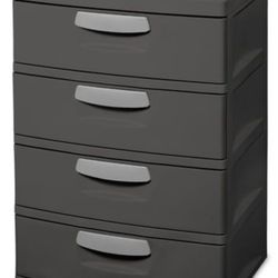 Sterilite 4 Drawer Unit, Durable Plastic Storage Solution for Garages and Basements, Dark Gray