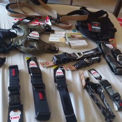 Dog Collars,leashes,and Harnesses,also A Box Of De-wormers For Dogs and drops