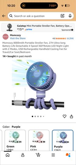 New Momcozy Purple Portable Fan