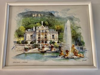 Original Watercolor konigsschloss Linderhof Nitschke artist