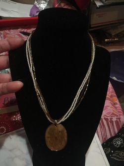 Vintage Beaded Necklace with Gorgeous Shell Pendant