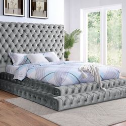Brand New Super Plush Grey Queen Size Platform Bed Frame