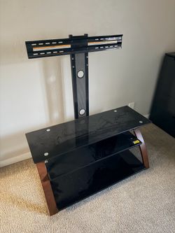 Glass and Wood TV Stand with Integrated Mount