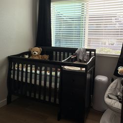Black Convertable crib and changing table