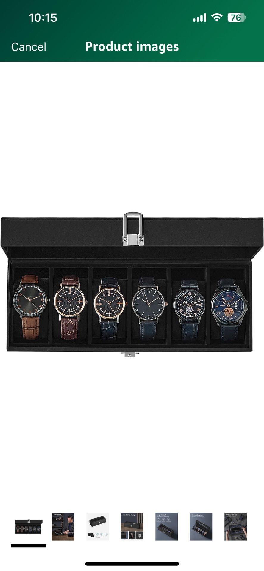 SONGMICS Watch Box 6-Slot Case with Large Glass Lid - Black