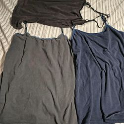3 tank tops, 2 blue 1 brown. Size: large