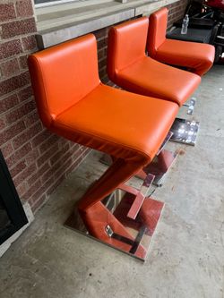 Orange Bar Stools with Chrome Base (Set of 3)