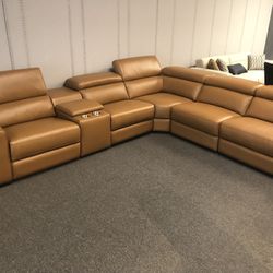 Italian Leather Sectional With 3 Recliners