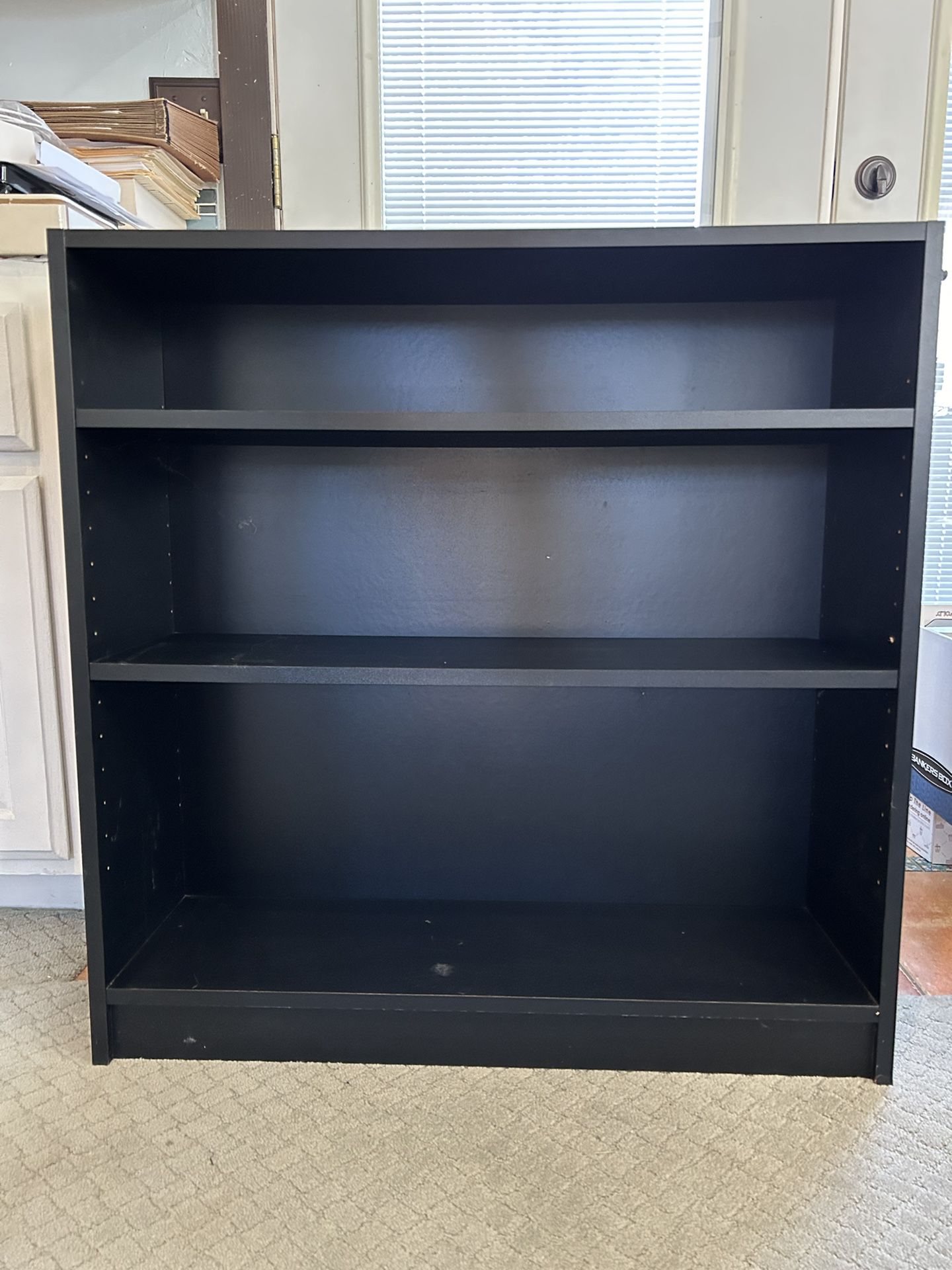 Pair Of Matching Small Black Bookshelves And Small Desk