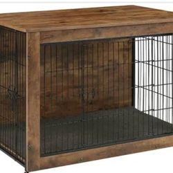 New Wooden Dog Crate Large – Indoor Decorative Kennel End Table for Dogs, Stylish Farmhouse Side Cag