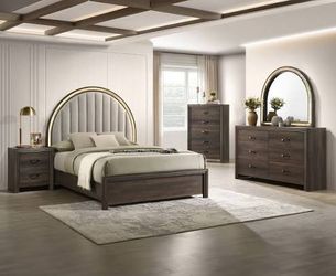 New 5 Piece Bedroom Set. Beige. Integrated Lights. Free Delivery!